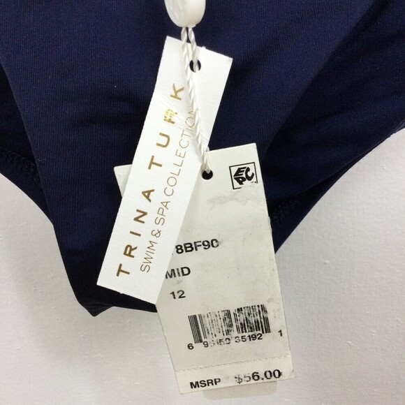 Trina Turk Mid Blue Getaway Solid Shirred Side Hipster Bikini Swim Bottom 12 NWT - Picture 5 of 9